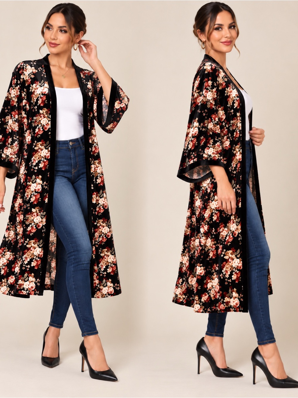 Floral Velour Kimono Cardigan